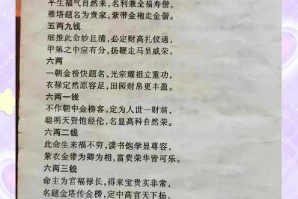 称骨算命男女详细对照表
